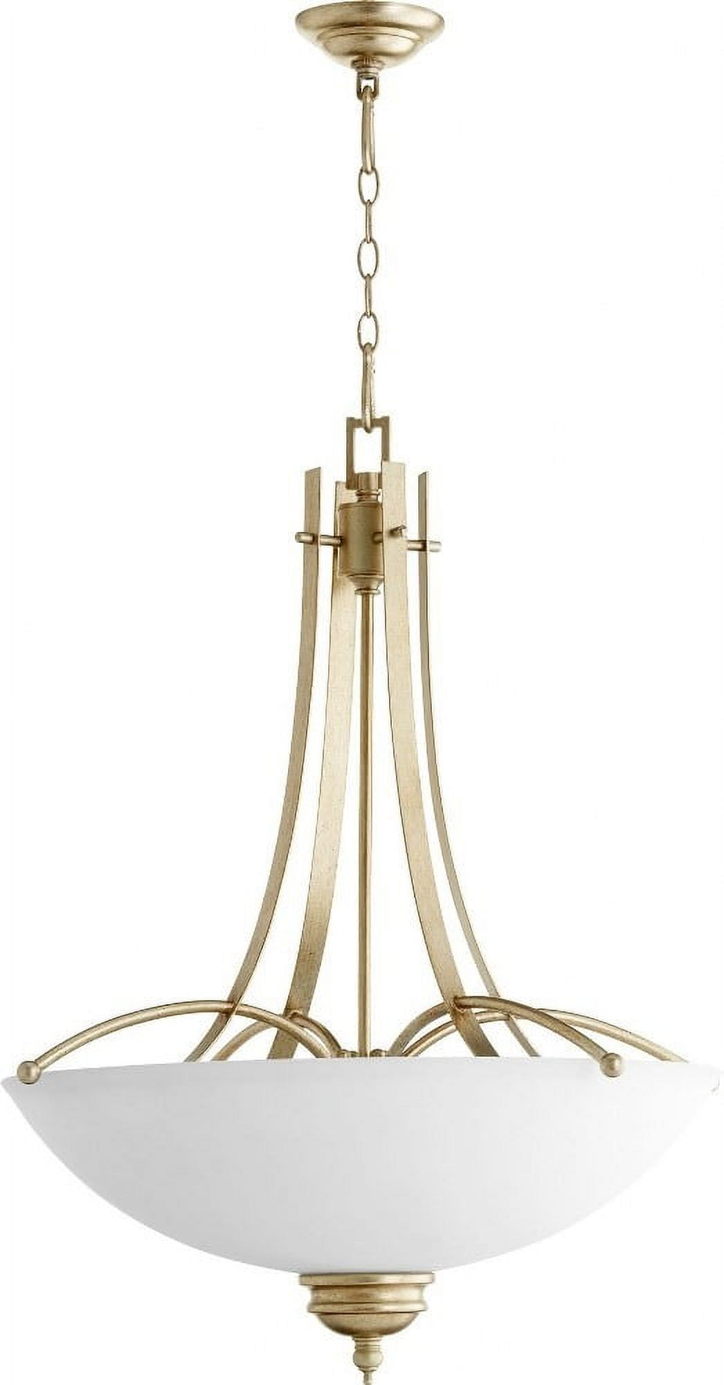Aspen 27" Aged Silver Leaf and Satin Opal Glass 5-Light Pendant
