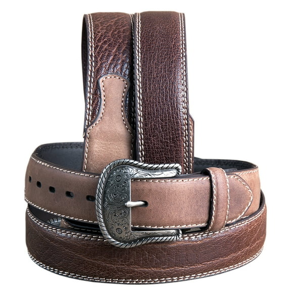 John Deere Men's Crazy Horse Leather Cowboy Belt  Silver Floral Engraved Buckle