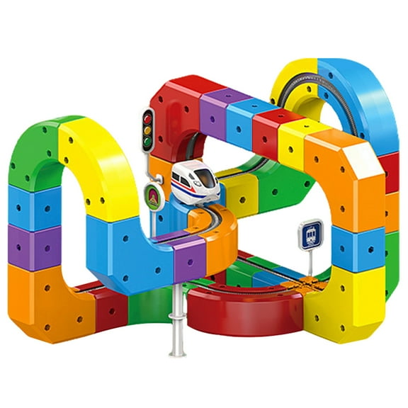 81PCS Electric Magnetic Train Track Sets – DIY Race Car Track Building Kits with Train and Traffic Signs, STEM Train Set Toy for Christmas Birthday Party Gifts