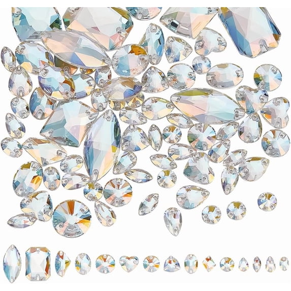81Pcs 15 Styles Sew on Rhinestone Mixed Shapes K5 Glass Rhinestones 2 ...