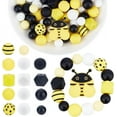 thumbnail image 1 of 81Pcs Bee Theme Silicone Beads Silicone Loose Beads Yellow Dot Round Rubber Spacer Beads Summer Spring Decoration Beads, 1 of 6