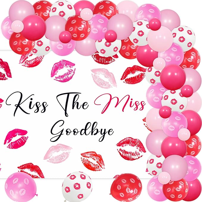 81Pcs Kiss the Miss Goodbye Bachelorette Decorations, Hot Pink Balloon ...
