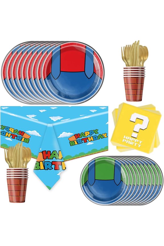 81Pcs Super Brothers Party Tableware Set, Super Brother Party Decoration, Super Brother Birthday Party Supplies