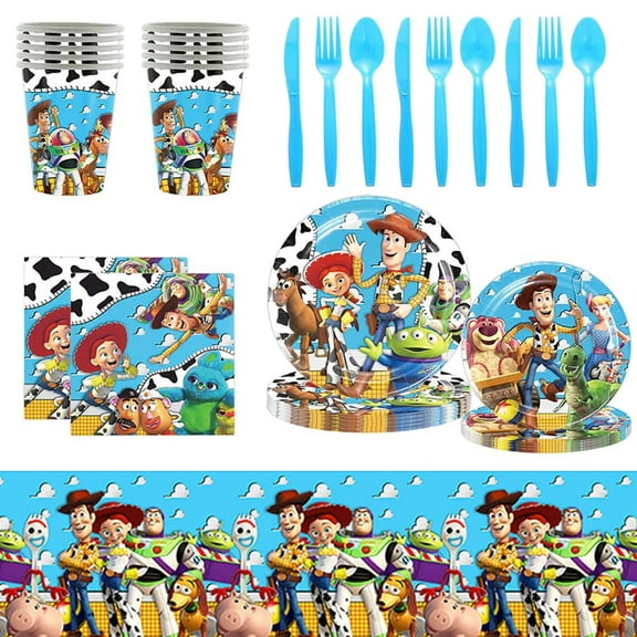 81Pcs Toys Story Birthday Party Supplies ,Toys Story Birthday Party Decorations Cartoon Plates,Tablecloth and Napkins Tableware Set ,Party Supplies Kids
