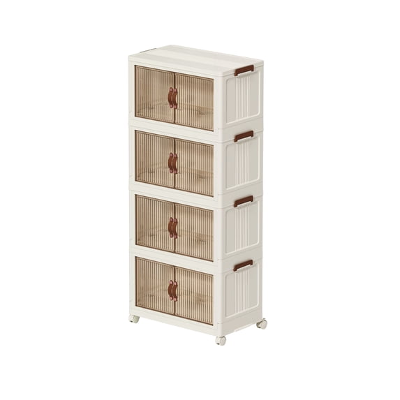 81QT Stackable Storage Bins with Lids & Wheels - Foldable Plastic Organizer Containers for Closet, Home, Bathroom, Kitchen Organization - Collapsible Design White 4T