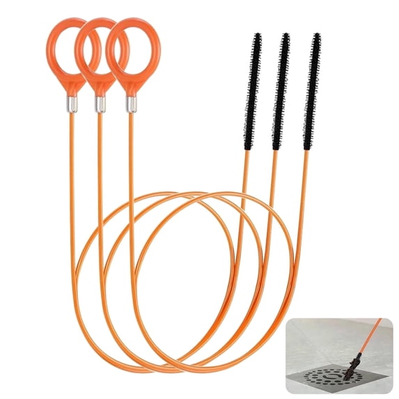 3PCS 32 in Drain Snake Hair Removal Tool, Nylon Coated Metal Sink Clog Remover for Shower Bathroom Sewer