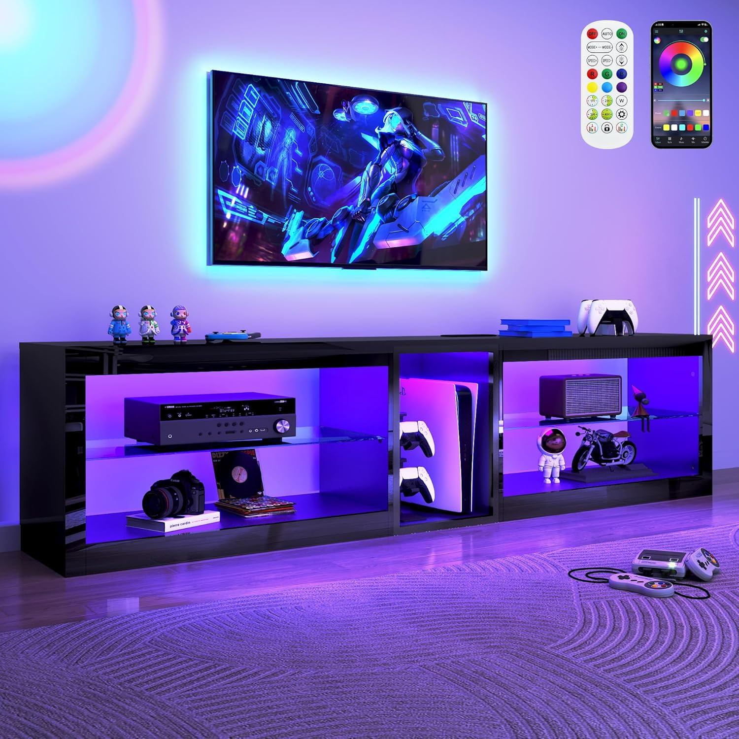 81in Long LED TV Stands W/Power Outlet for 70 80 85 90Inch TV,Black ...
