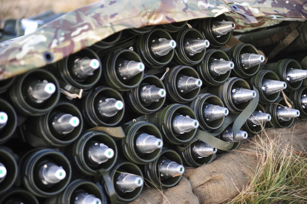81mm mortar rounds ready stacked ready for use Canvas Art - Andrew ChittockStocktrek Images (34 x 23)