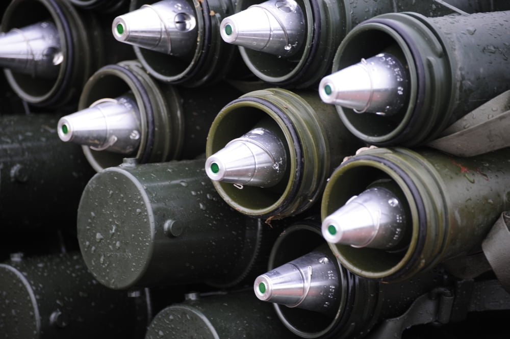81mm mortar rounds ready stacked ready for use Canvas Art - Andrew ChittockStocktrek Images (35 x 23)