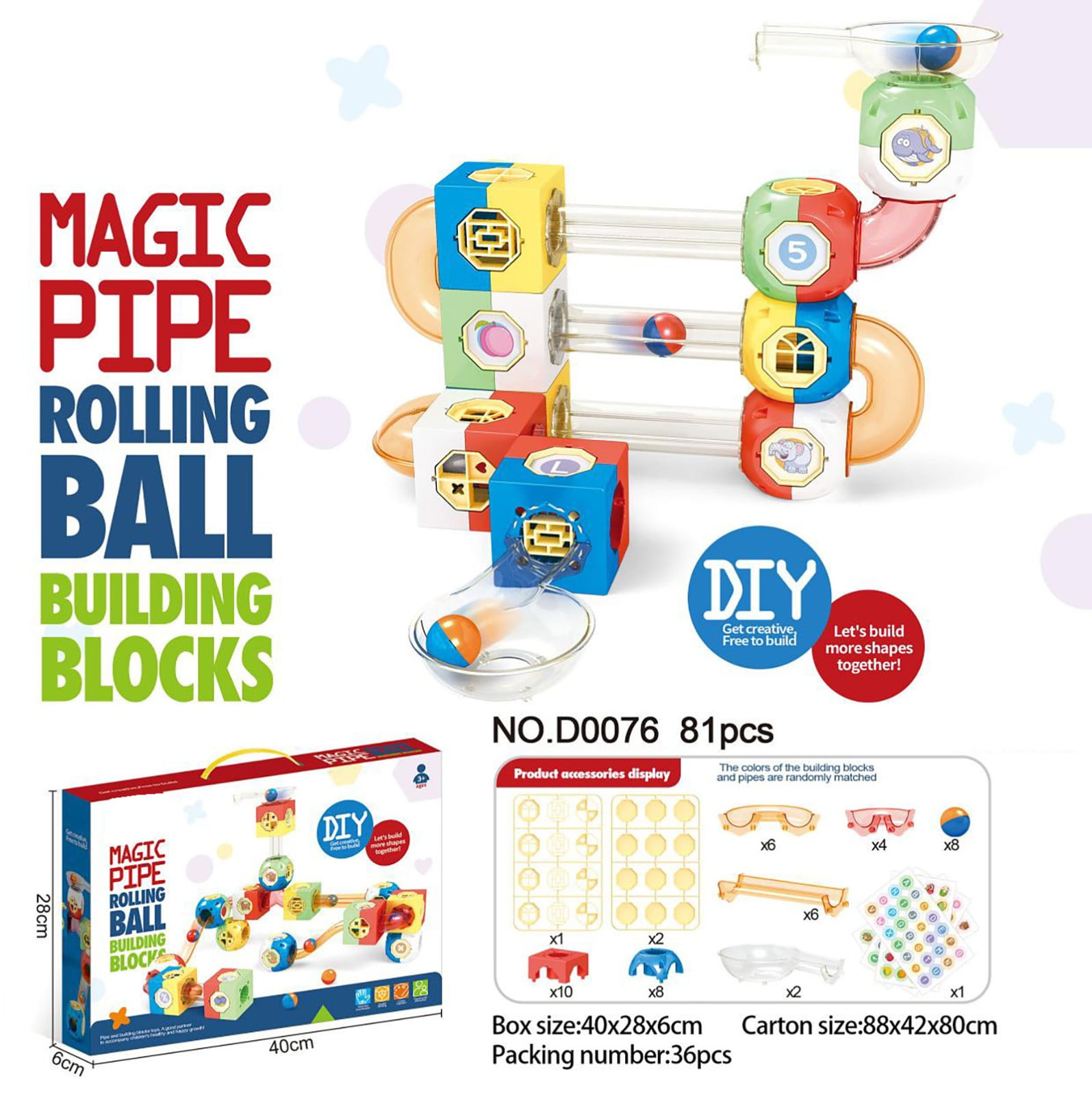 81pc Marble Run Maze Track & Building Blocks Educational Building Toy ...