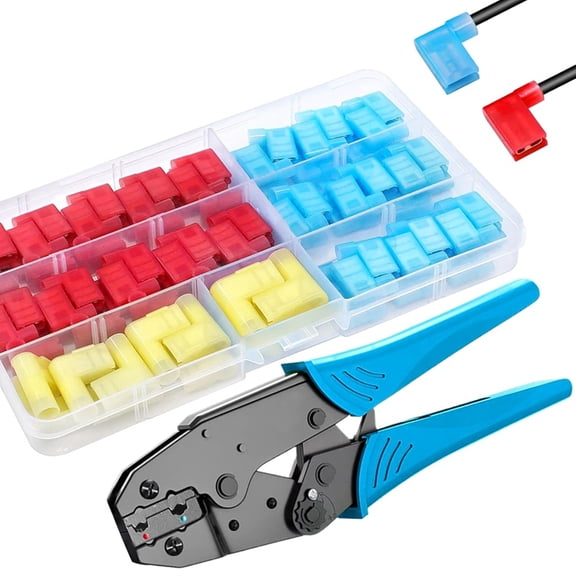 81pcs Right Angle Spade Connectors with Flag Terminal Crimper Quick Disconnect Flag Connector + Electrical Crimping Tool