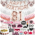 thumbnail image 1 of 81st Birthday Decoration Rose Gold with Silver Curtain, 81 Party Supplies, 81st Sash, 81 Cake Topper, 81st Photo Props, Confetti Balloons, 1 of 4