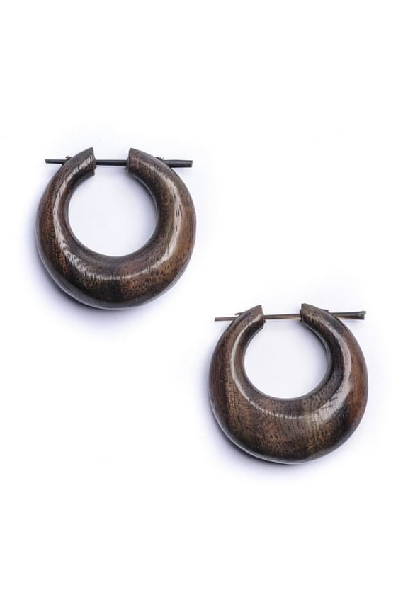 Chunky Brown Wood Hoop Earrings for Women - Boho Handmade Earrings - Tribal Wooden Hoops - Hippie Goth Earrings - Natural Beach Jewellery - Surfer Accessories