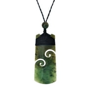 81stgeneration Women's Men's Carved Nephrite Jade Greenstone Maori Double Koru Pendant Necklace