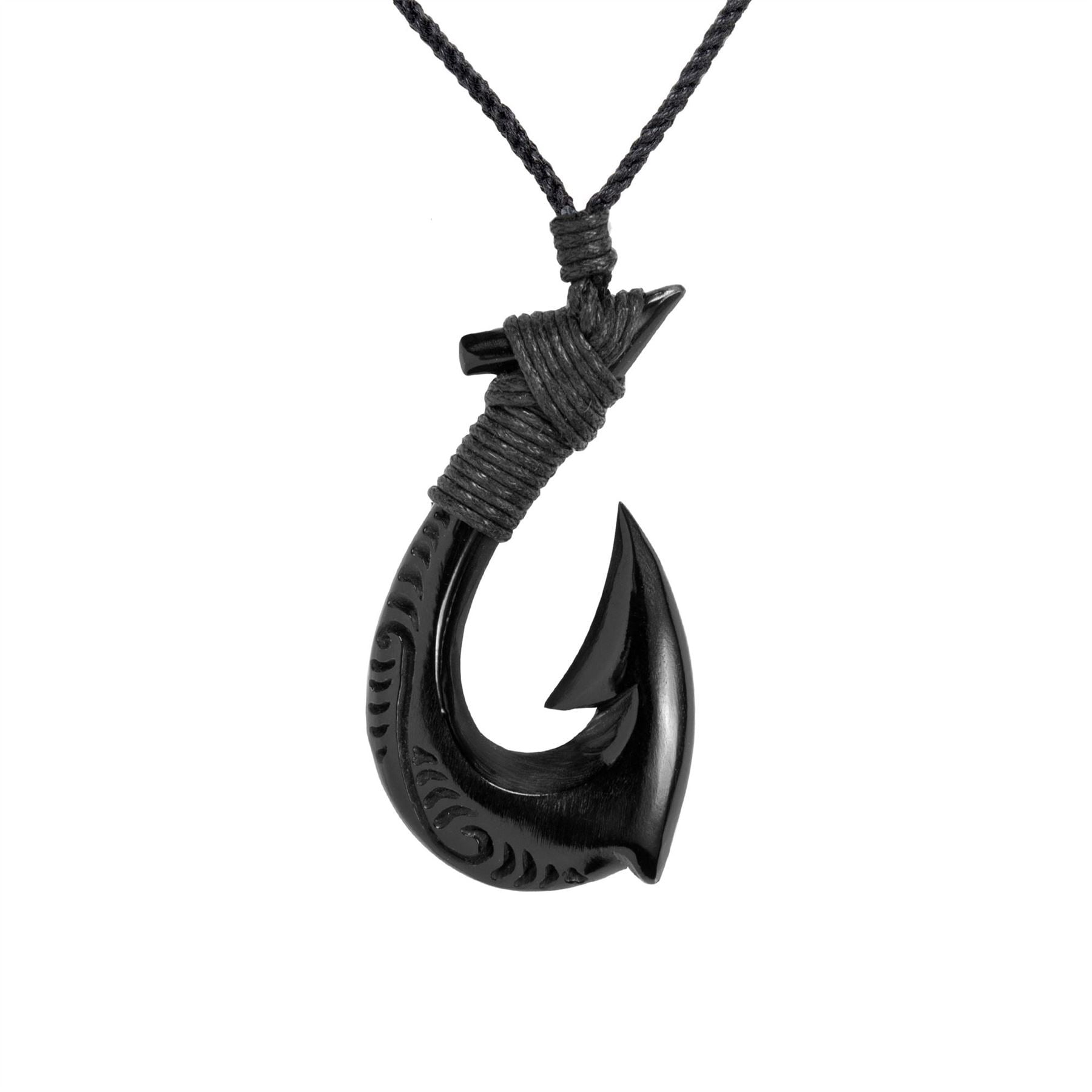 Maori Scrimshaw Fish Hook Pendant Necklace Hei Matau Beach Jewelry 
