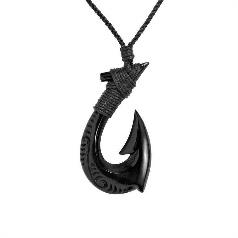 Men's tribal FISH Hook Necklace Men's Gold Stainless Steel