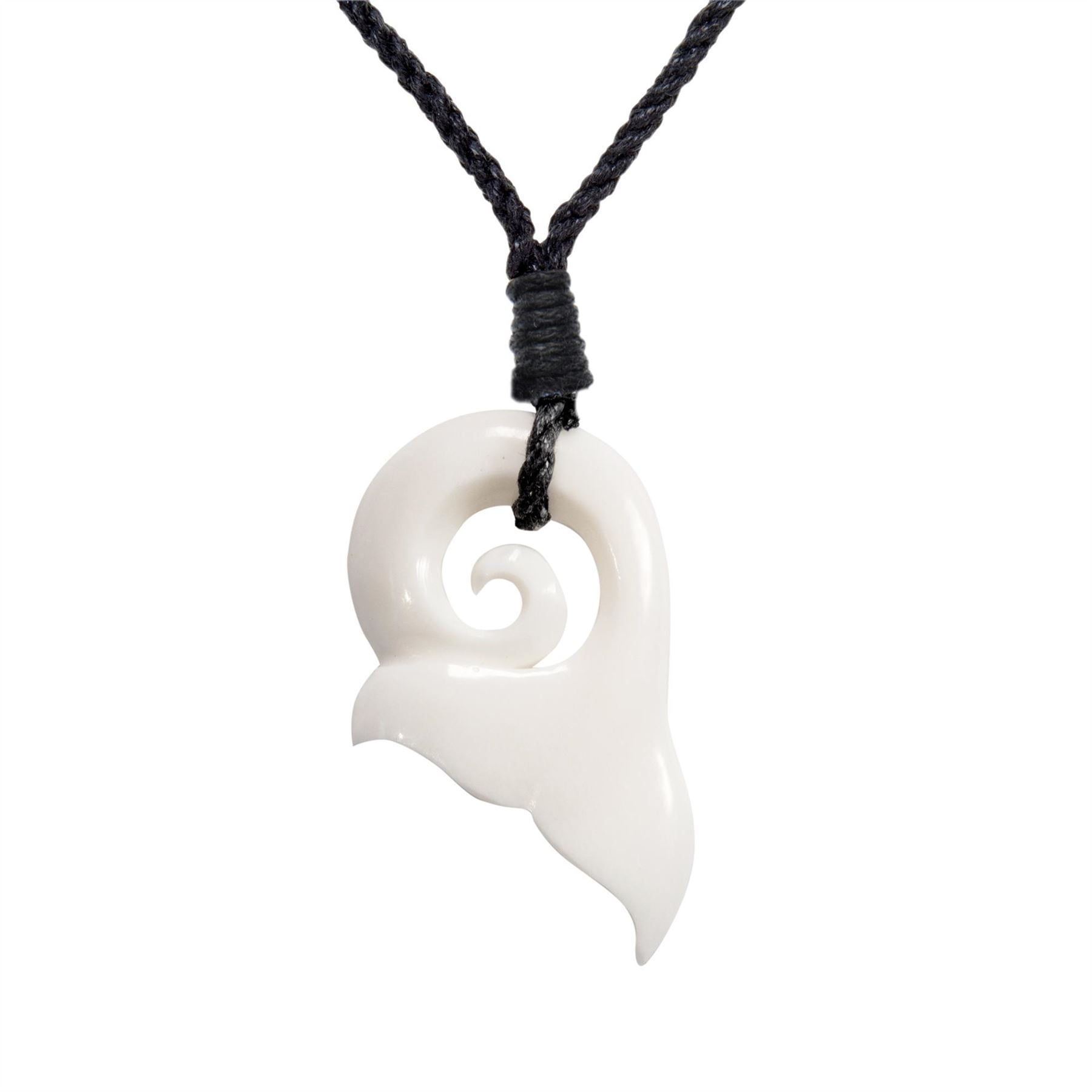 Whale Tail Pendant Necklace - Black Braided Leather Cord, Vintage Boho Style For Men & Women