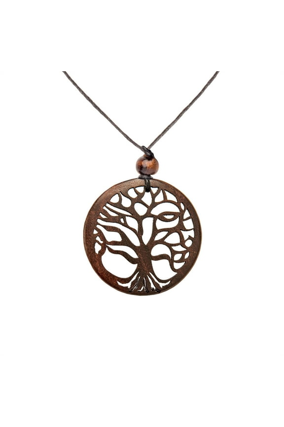 Natural Wood Round Tree of Life Necklace - Laser Cut Out Pendant - Black Choker Cord Handmade Necklaces - Spiritual Ladies Gifts - Celtic Pendant Necklace for Men