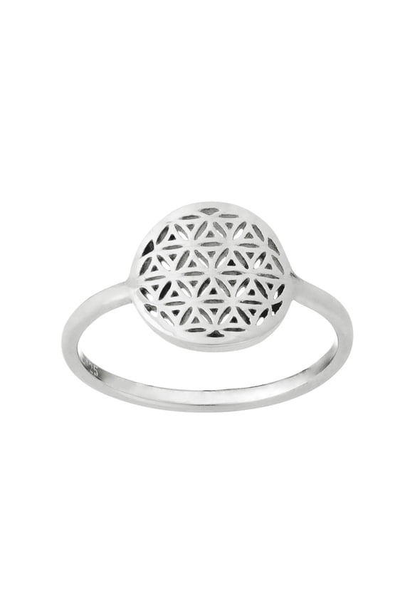 Thin Band Round Seed of Life Sterling Silver Rings for Women 925 - Ladies Rings - Cut Out Sacred Geometry Promise Ring - Stacking Rings - Boho Teen Daughter Ring - Yoga Spiritual Gifts