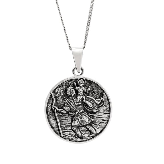 81stgeneration Unisex 925 Sterling Silver Traveller St. Christopher Pendant Necklace, 18"