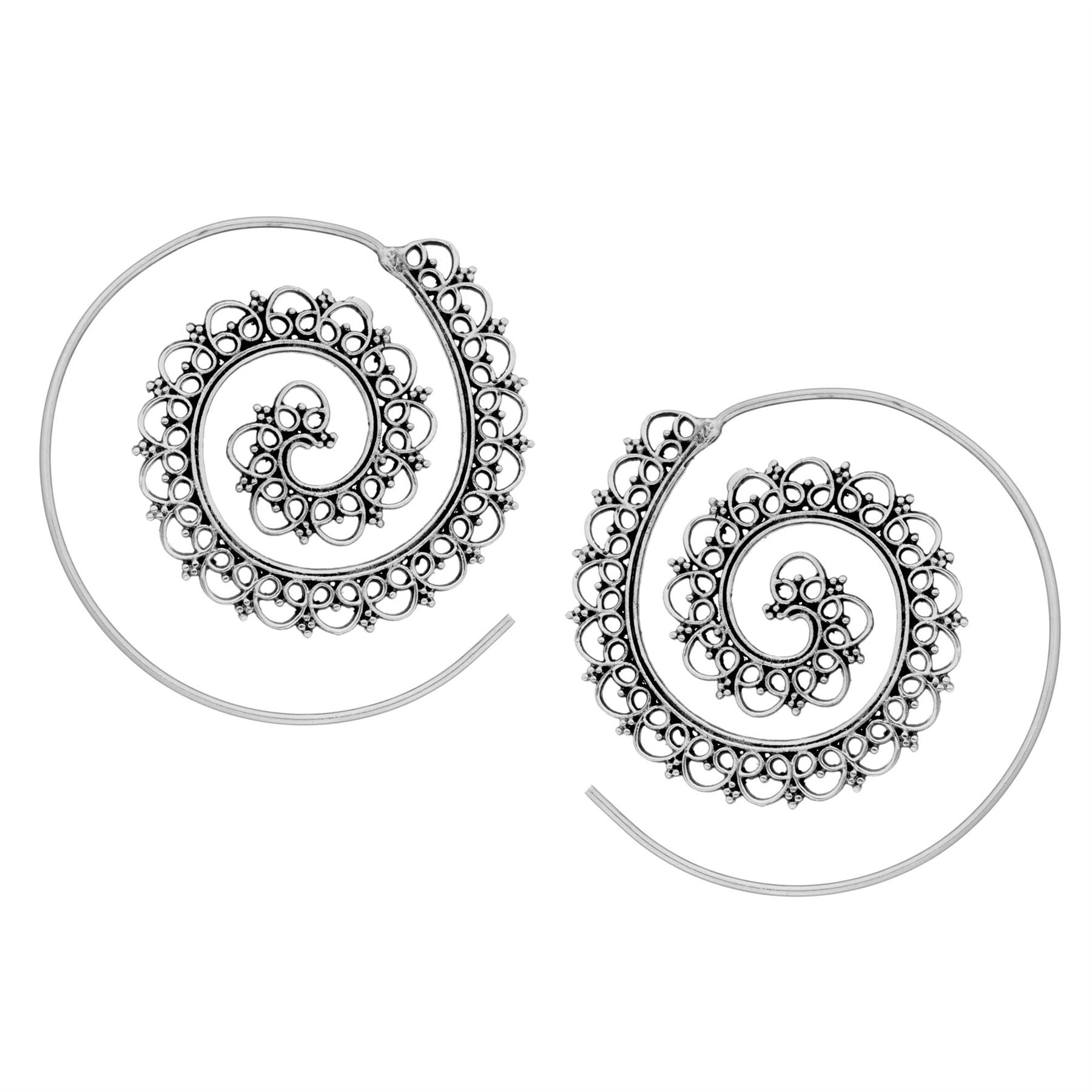 81stgeneration Women's 925 Sterling Silver 40 mm Indian Swirl Spiral Dotwork Threader Earrings