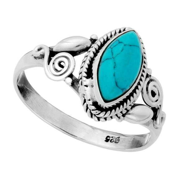 81stgeneration Women's 925 Sterling Silver Boho Spiral Indian Simulated Turquoise Gemstone Ring