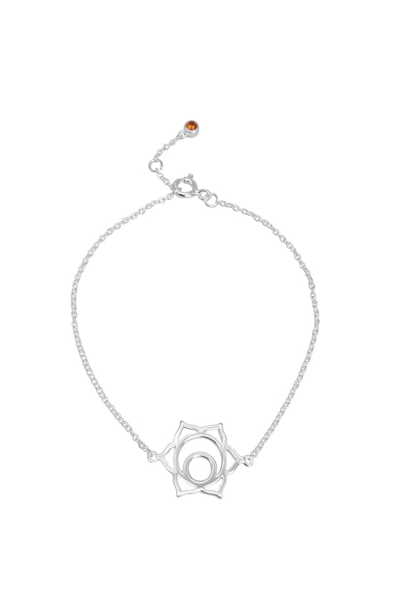 Women's 925 Sterling Silver Lotus Sacrum Chakra Yoga Chain Bracelet, 6.5 + 1"