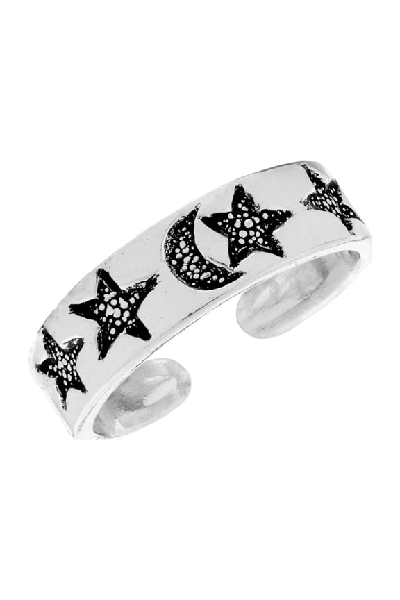 Women's 925 Sterling Silver Moon Star Sky Pinky Finger Midi Toe Adjustable Ring