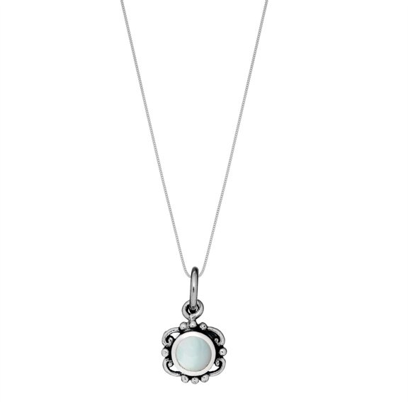 81stgeneration Women's 925 Sterling Silver Mother of Pearl Filigree Pendant Necklace, 18"
