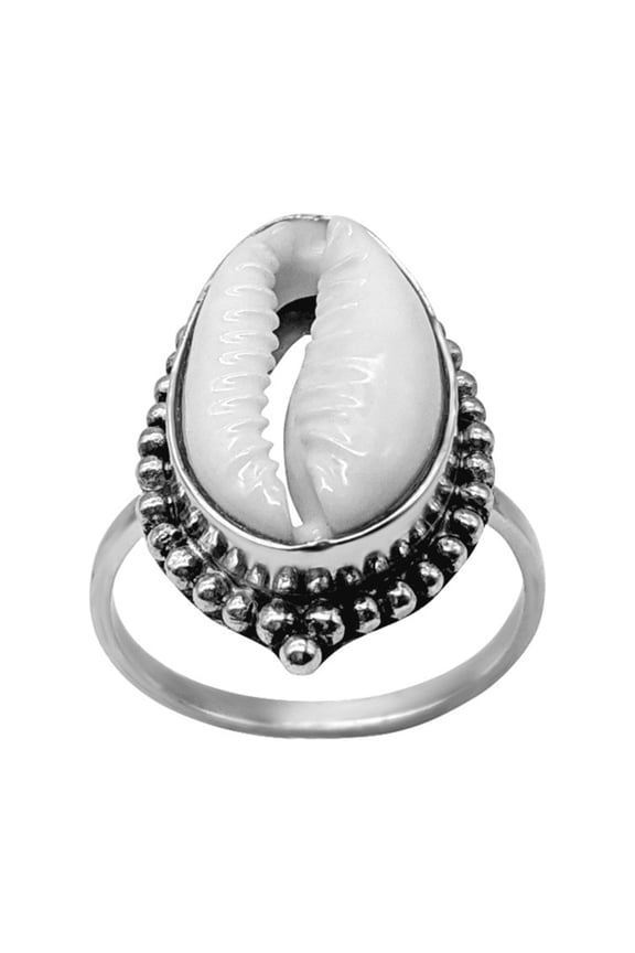 Women's 925 Sterling Silver Natural Cowrie Shell Boho Beach Bali Vintage Style Ring