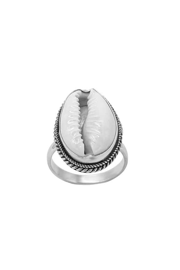 Women's 925 Sterling Silver Natural Cowrie Shell Boho Bohemian Ornate Bali Rope Ring