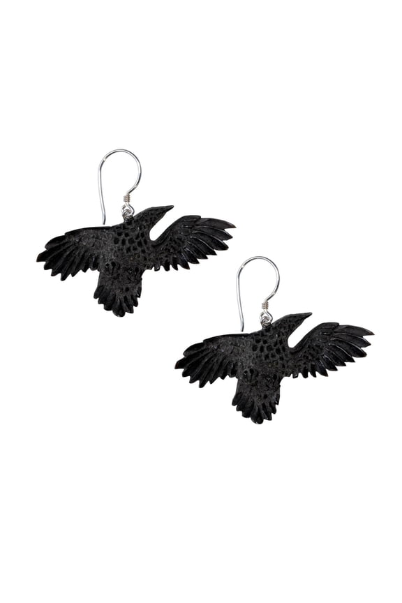 Women's 925 Sterling Silver Natural Horn Carved Festival Eagle Bird Hook Earrings