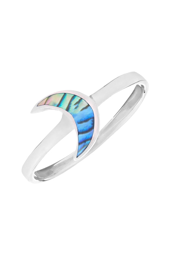 Women's 925 Sterling Silver Paua Abalone Shell Night Moon Stackable Ring