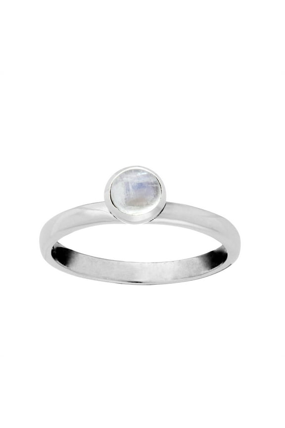 Women's 925 Sterling Silver Round Moonstone Gemstone Birthstone Stackable Ring
