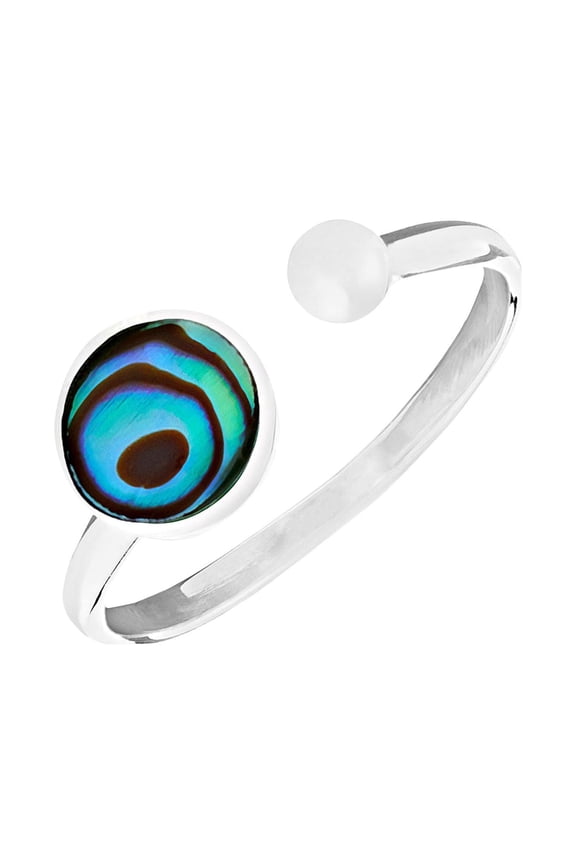 Women's 925 Sterling Silver Round Paua Abalone Shell Ball Open Stackable Ring