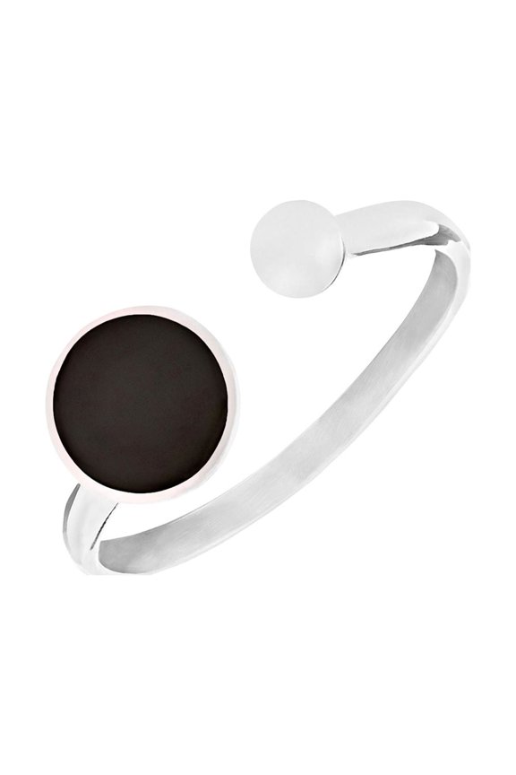 Women's 925 Sterling Silver Round Simulated Onyx Gemstone Ball Open Stackable Ring