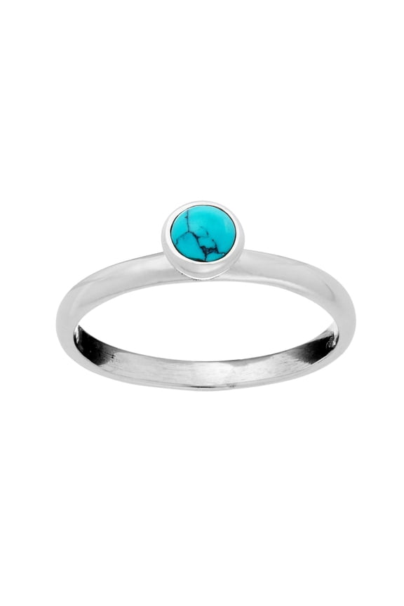 Women's 925 Sterling Silver Round Simulated Turquoise Gemstone Stackable Ring
