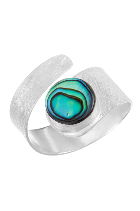 Women's 925 Sterling Silver Satin Finish Abalone Spiral Swirl Wrap Adjustable Ring