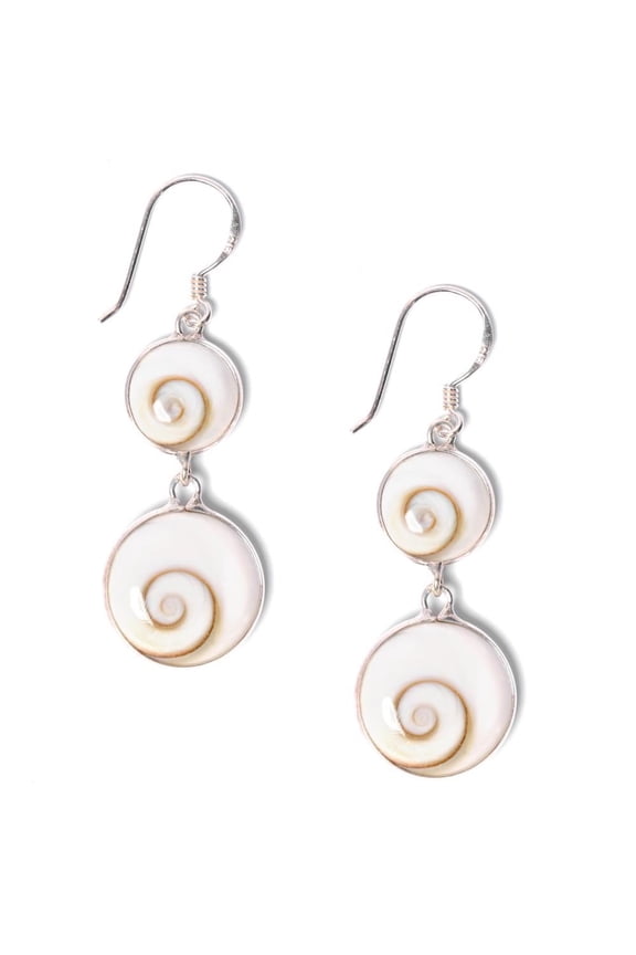 Women's 925 Sterling Silver Shiva Eye Shell Double Drop Spiral Dangle Earrings
