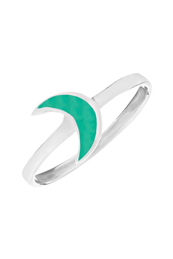 Women's 925 Sterling Silver Simulated Turquoise Gemstone Night Moon Stackable Ring