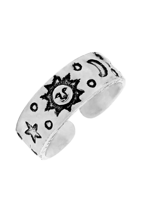 Women's 925 Sterling Silver Sun Moon Star Pinky Finger Midi Toe Adjustable Ring