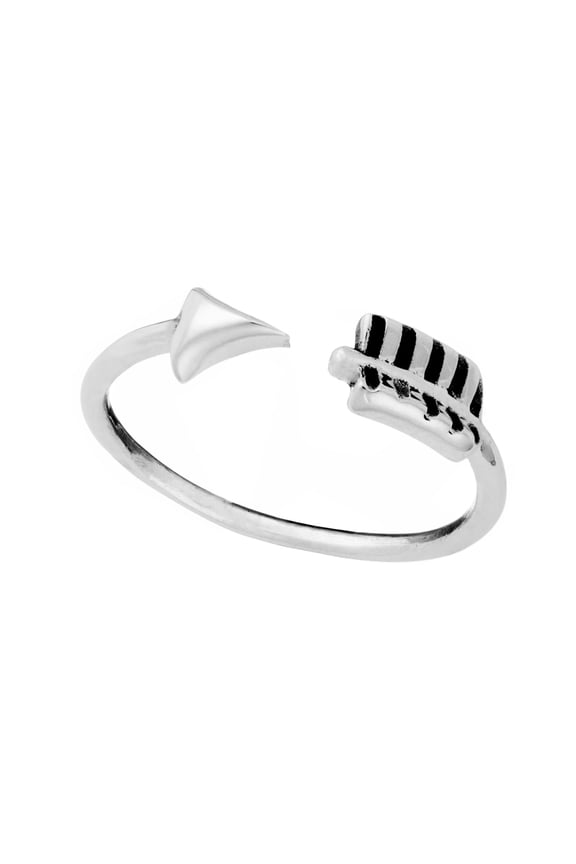 Women's 925 Sterling Silver Thin Band Bow Arrow Wraparound Stackable Adjustable Ring