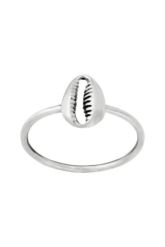 Women's 925 Sterling Silver Thin Band Cowrie Shell Seashell Stackable Ring