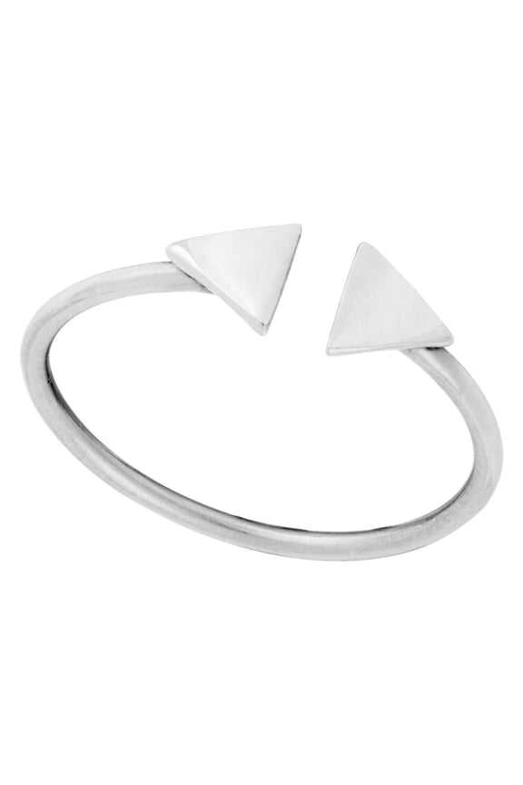 Women's 925 Sterling Silver Thin Band Double Triangle Stackable Adjustable Ring