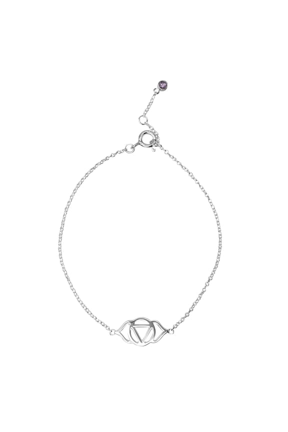 Women's 925 Sterling Silver Third Eye Chakra Cable Chain Bracelet, 6.5 + 1"