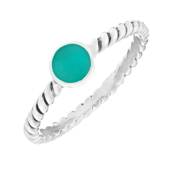 81stgeneration Women's 925 Sterling Silver Twist Band Adorned Round Simulated Turquoise Stackable Ring
