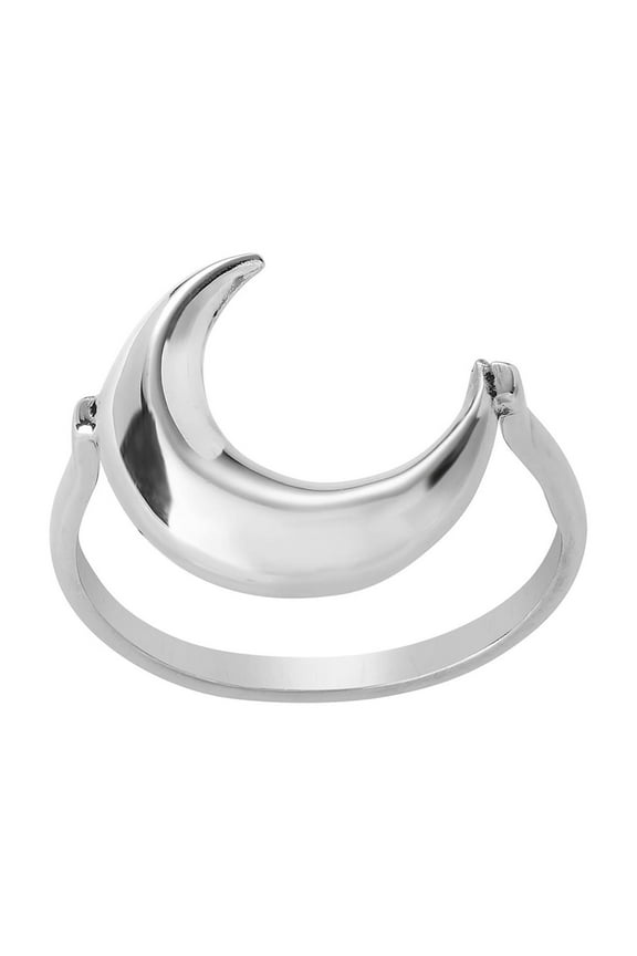 Women's 925 Sterling Silver Upside Down Crescent Moon Horse Shoe Ring