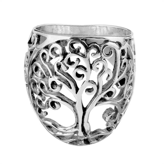 81stgeneration Women's 925 Sterling Silver Wide Filigree Patterned Tree of Life Medallion Ring