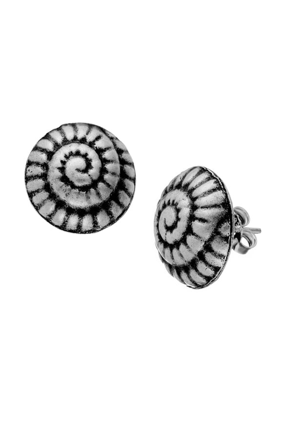 Women's 999 Fine Silver Karen Hill Tribe 17 mm Tribal Seashell Spiral Stud Earrings