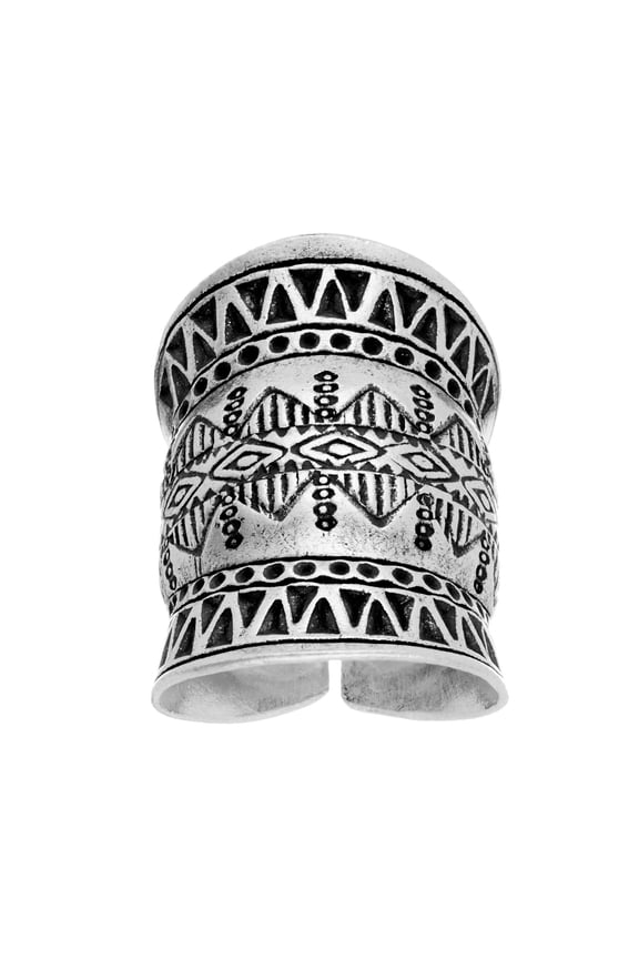 Women's 999 Fine Silver Karen Hill Tribe Armour Tribal Etched Print Adjustable Ring